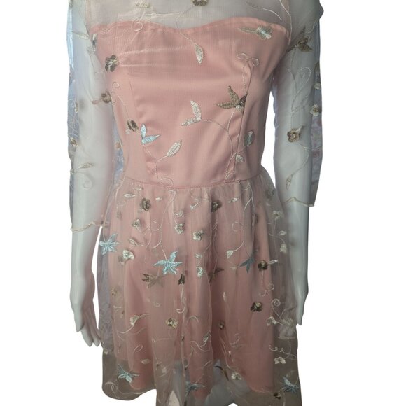 Womens Dress Sz M Embroidered Mesh Overlay Balletcore Soft Girl 1950s Retro - Picture 5 of 11